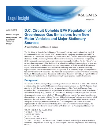 D.C. Circuit Upholds EPA Regulation of  June 29, 2012  Greenhouse Gas Emissions from New  Practice