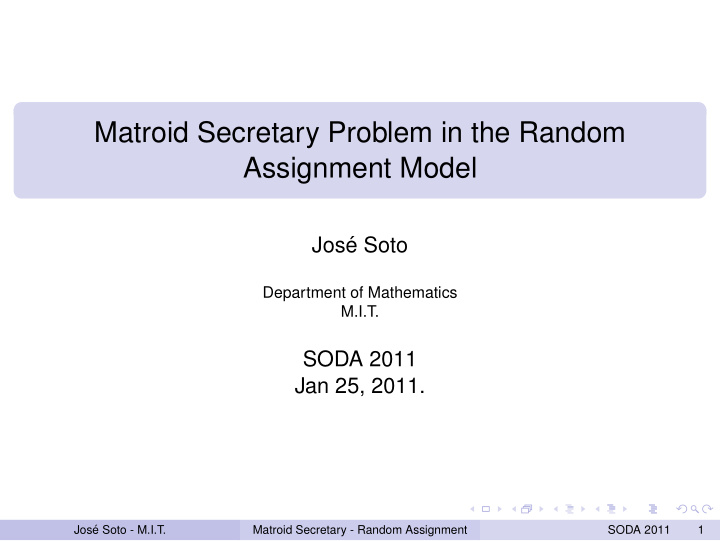 matroid secretary problem in the random assignment model
