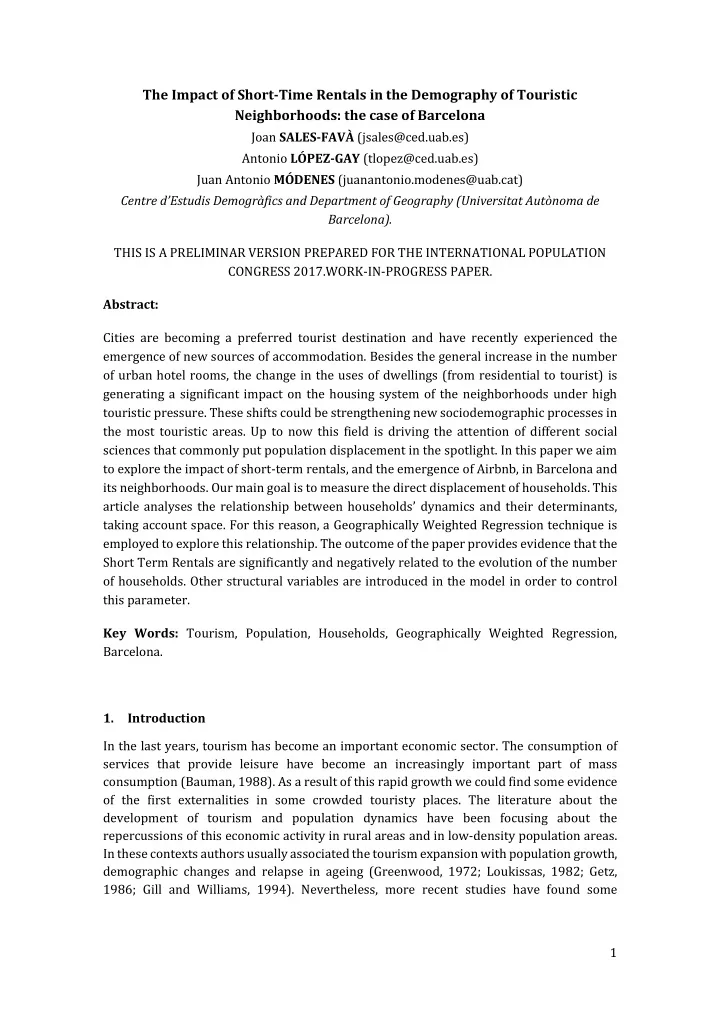 the impact of short time rentals in the demography of