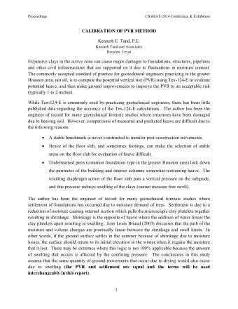 CALIBRATION OF PVR METHOD  Kenneth E. Tand, P.E.  Kenneth Tand and Associates Houston, Texas