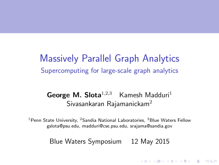 massively parallel graph analytics