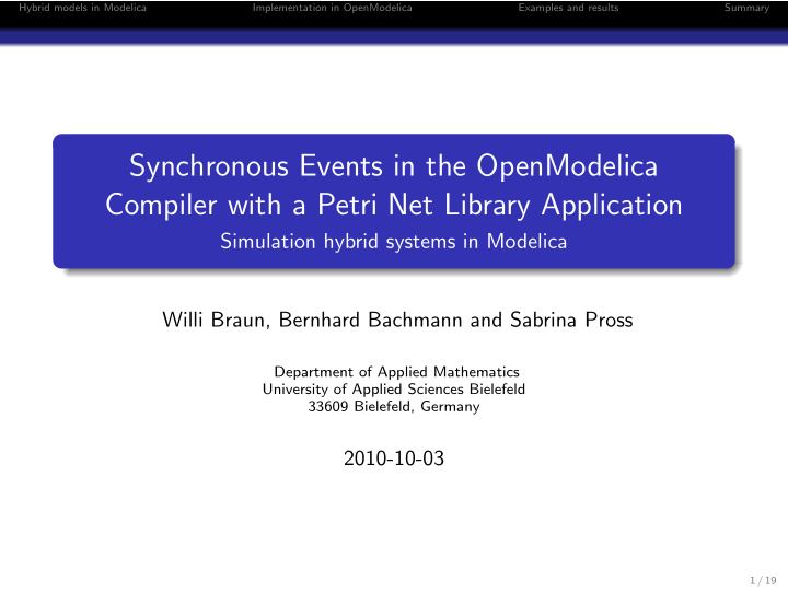 synchronous events in the openmodelica compiler with a