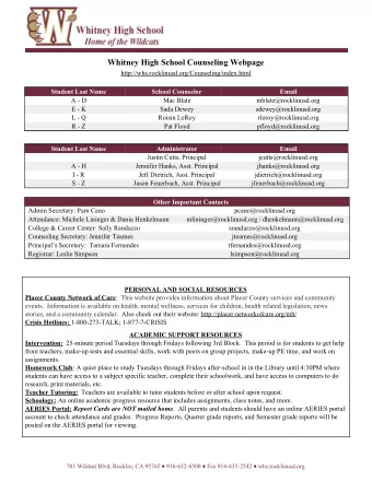 Whitney High School Counseling Webpage http://whs.rocklinusd.org/Counseling/index.html  Student
