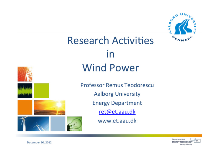 research ac vi es in wind power
