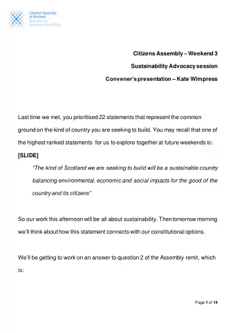 Citizens Assembly  Weekend 3  Sustainability Advocacy session Conveners presentation  Kate