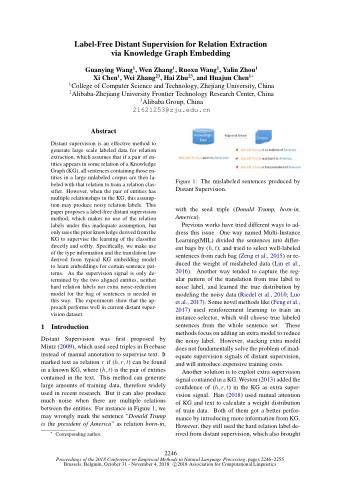 Label-Free Distant Supervision for Relation Extraction  via Knowledge Graph Embedding Guanying Wang