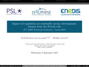 Impact of regulation on renewable energy development:  lessons from the French case 15 th IAEE