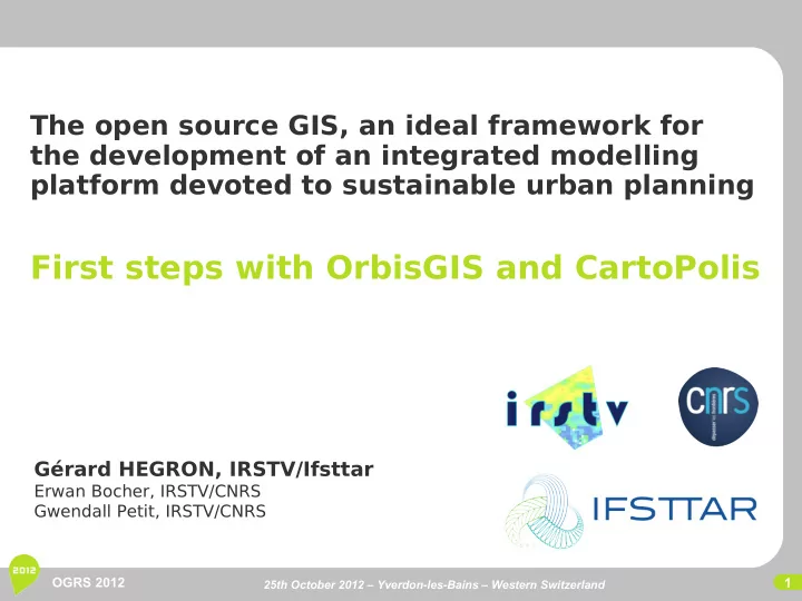 first steps with orbisgis and cartopolis