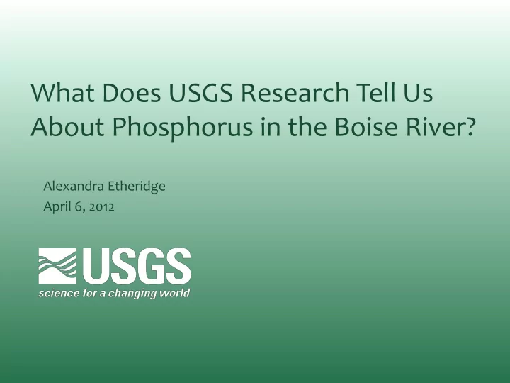about phosphorus in the boise river