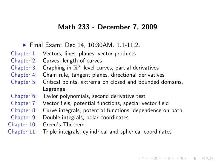 math 233 december 7 2009