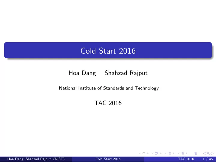 cold start 2016