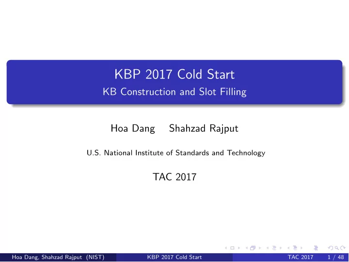 kbp 2017 cold start