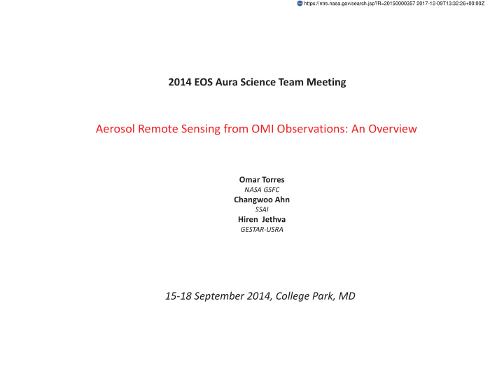 aerosol remote sensing from omi observations an overview