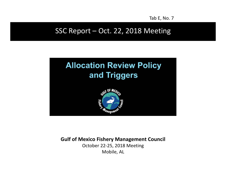 ssc report oct 22 2018 meeting