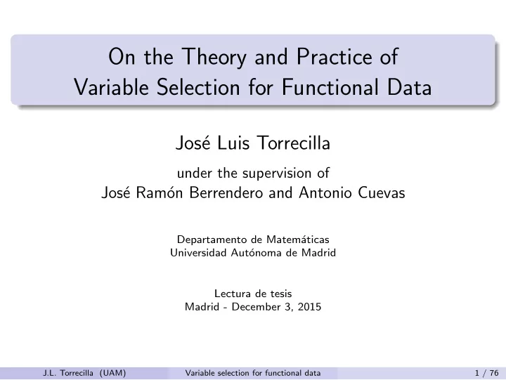 on the theory and practice of variable selection for