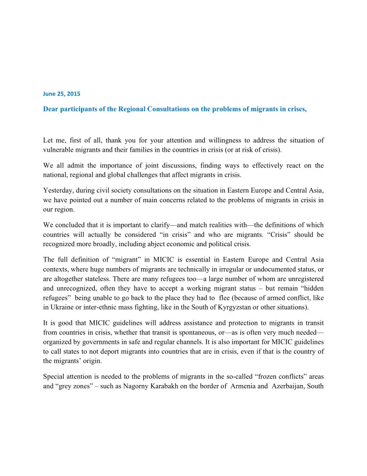 dear participants of the regional consultations on the