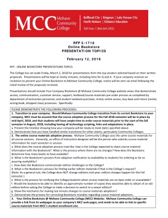 RFP 5 -1 7 1 8  Online Bookstore  PRESENTATI ON TOPI CS  February 1 2 , 2 0 1 8  RFP - ONLINE