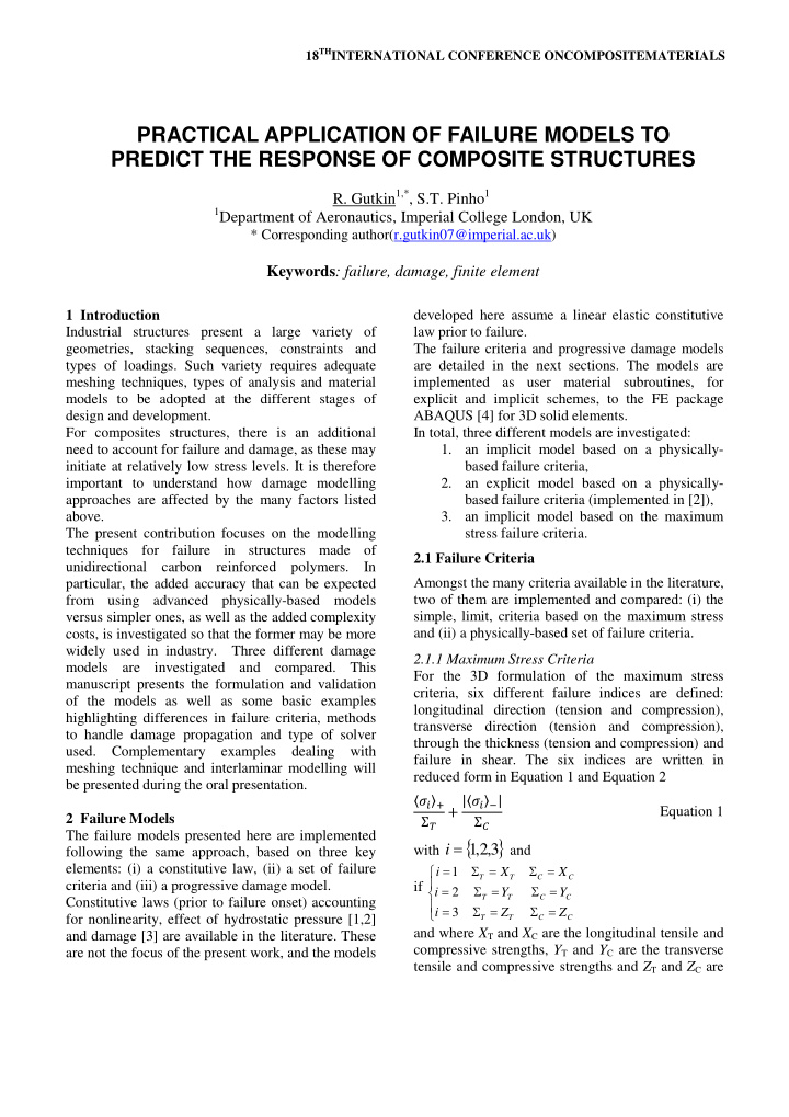 practical application of failure models to predict the