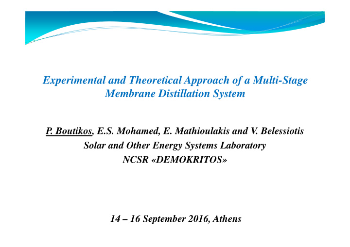 experimental and theoretical approach of a multi stage