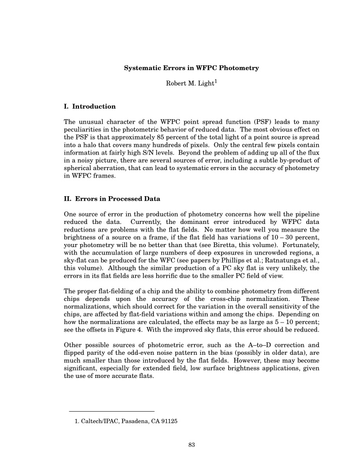 systematic errors in wfpc photometry