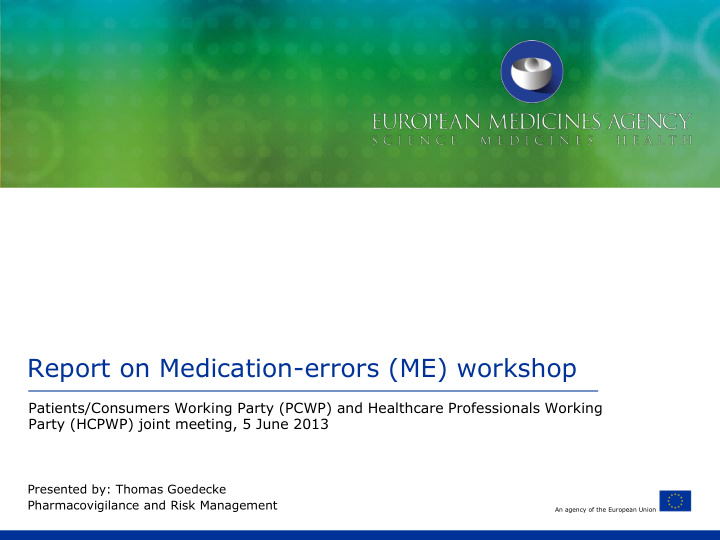 report on medication errors me workshop