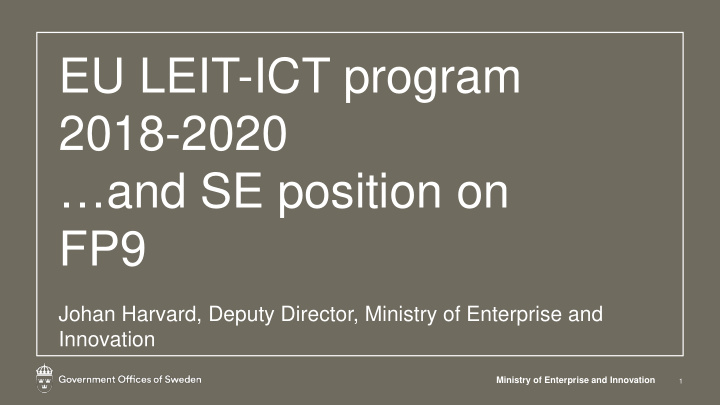 eu leit ict program 2018 2020 and se position on fp9