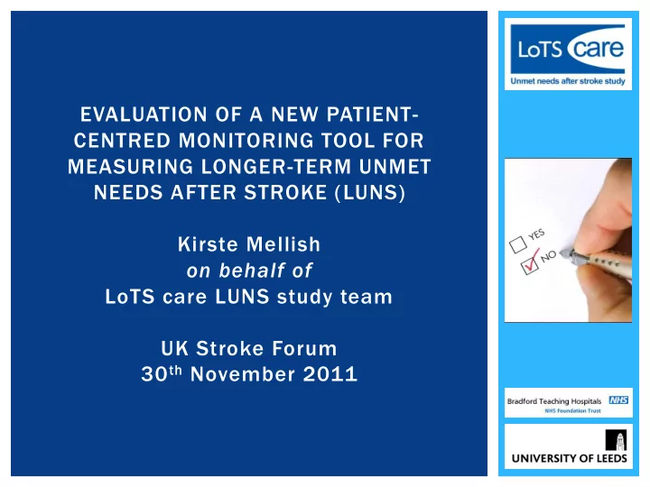 evaluation of a new patient centred monitoring tool for