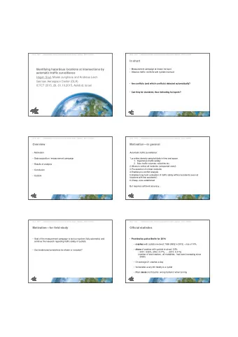 In short  Identifying hazardous locations at intersections by   Measurement campaign at known
