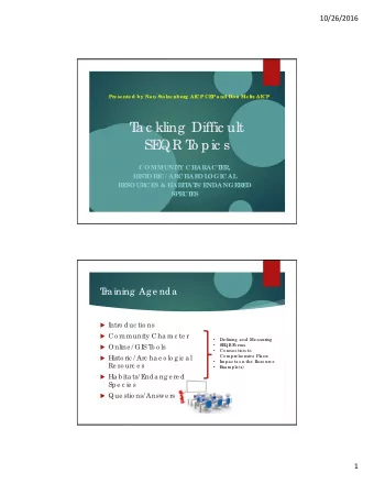 T  a c kling  Diffic ult  SE  QR T  o pic s  COMMUNIT  Y CHARACT  E  R,  HIST  ORIC/ ARCHAE  OL