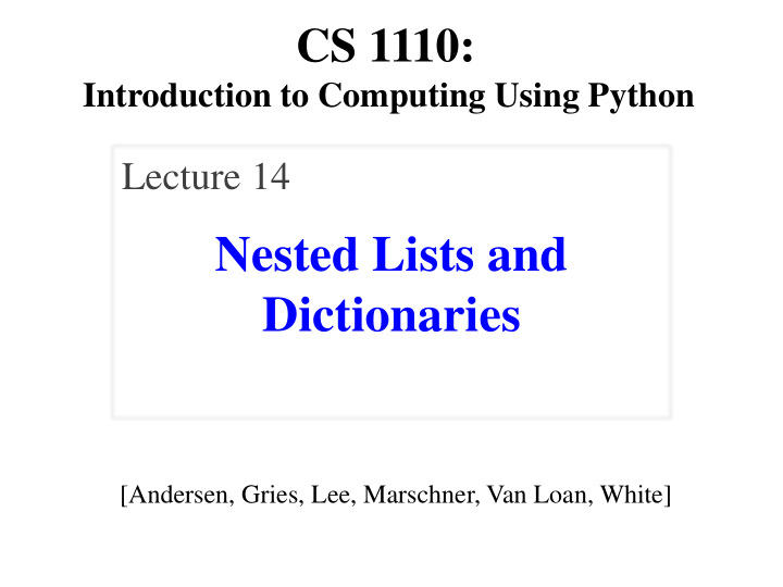 nested lists and dictionaries