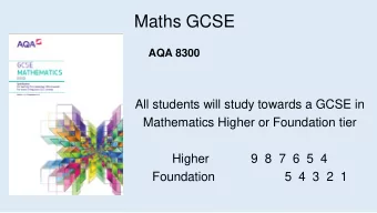 Maths GCSE  AQA 8300  All students will study towards a GCSE in  Mathematics Higher or Foundation