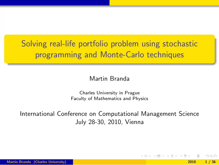 solving real life portfolio problem using stochastic
