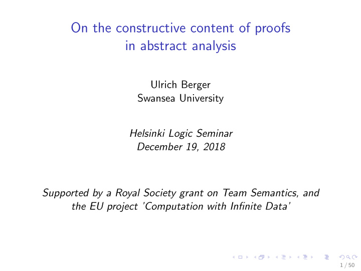 on the constructive content of proofs in abstract analysis