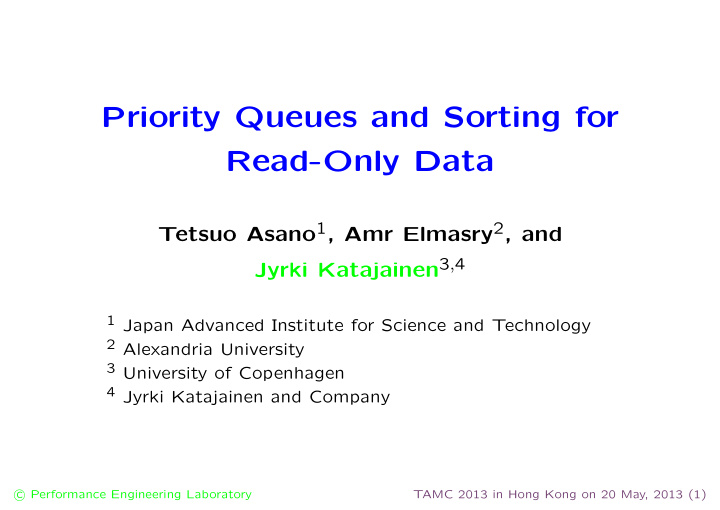 priority queues and sorting for read only data