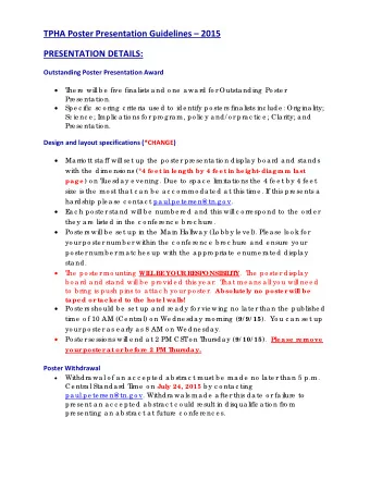 TPHA Poster Presentation Guidelines  2015  PRESENTATION DETAILS:  Outstanding Poster