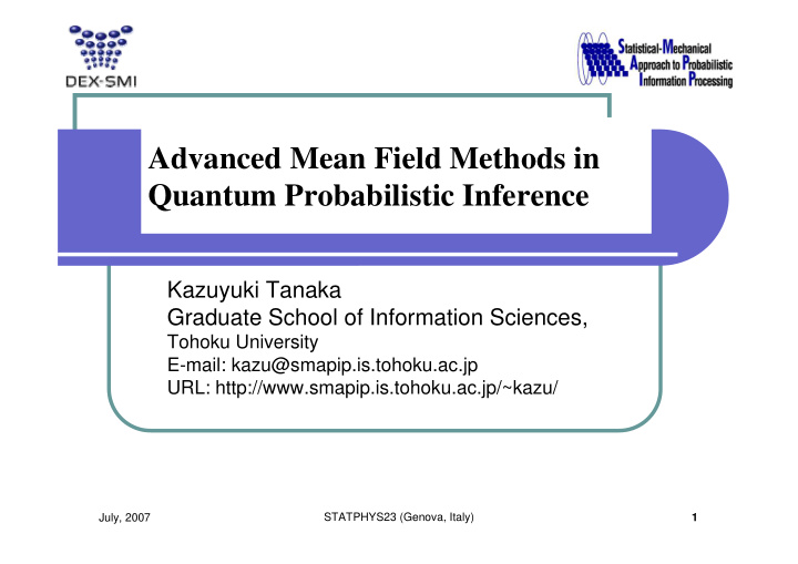 advanced mean field methods in quantum probabilistic