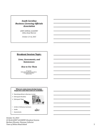 South Carolina  Business Licensing Officials  Association  JOINT ANNUAL ACADEMY  Hilton Head