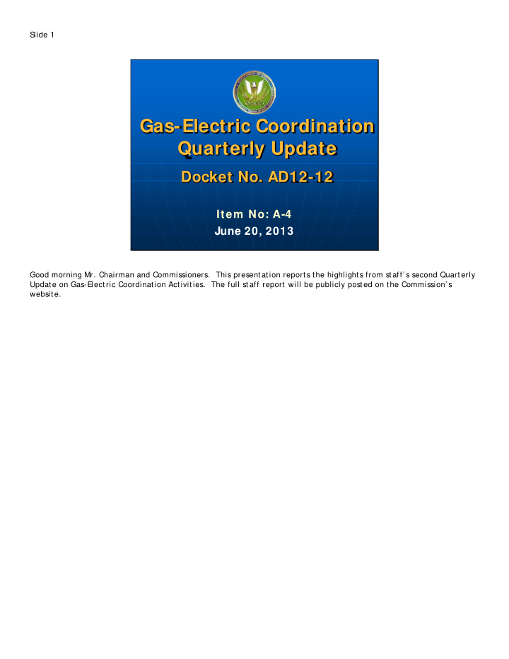 gas electric coordination quarterly update