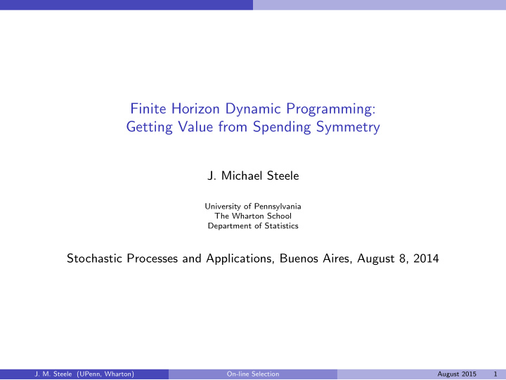 finite horizon dynamic programming getting value from