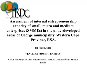 Assessment of internal entrepreneurship  capacity of small, micro and medium  enterprises (SMMEs)