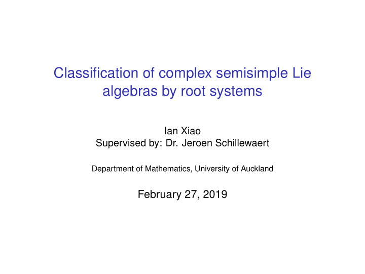 classification of complex semisimple lie algebras by root