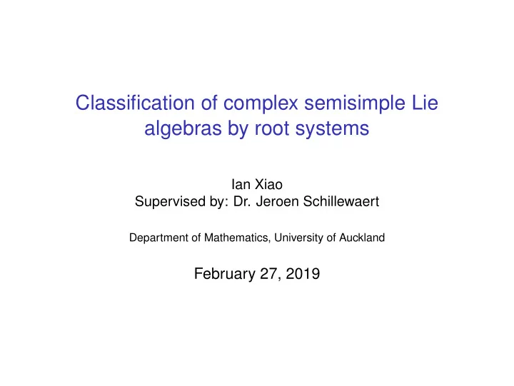 classification of complex semisimple lie algebras by root