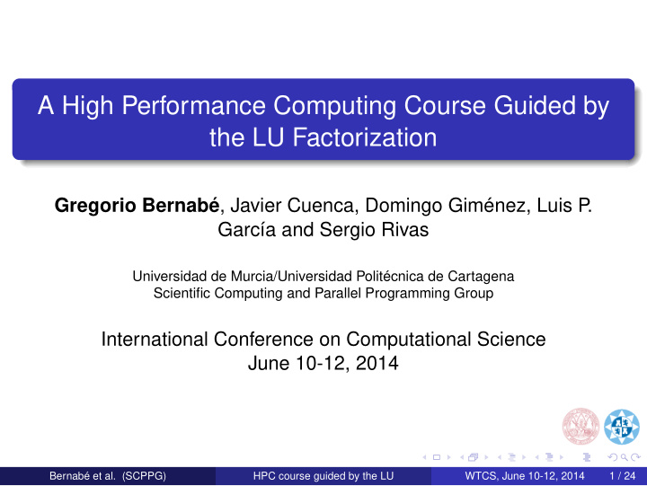 a high performance computing course guided by the lu