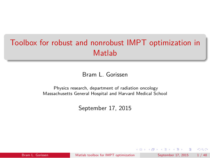 toolbox for robust and nonrobust impt optimization in