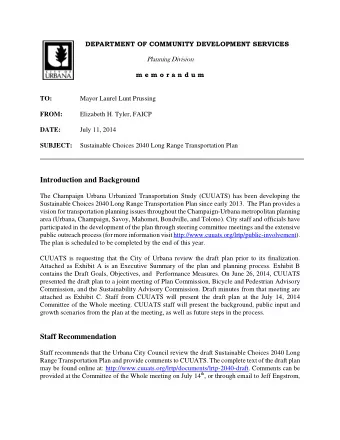 Introduction and Background  The Champaign Urbana Urbanized Transportation Study (CUUATS) has been
