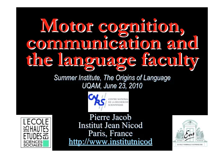 motor cognition cognition motor communication and and