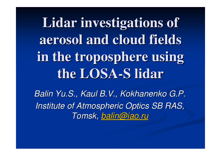 lidar investigations of lidar investigations of aerosol