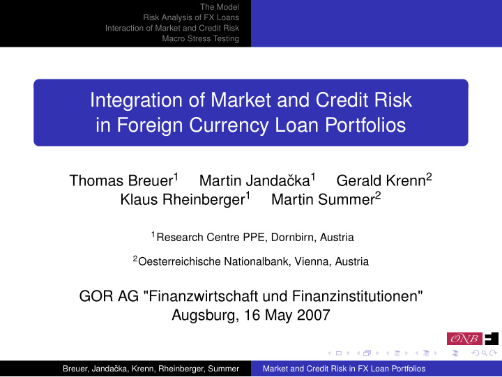 integration of market and credit risk in foreign currency