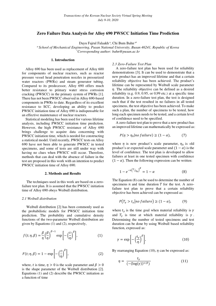 zero failure data analysis for alloy 690 pwscc initiation