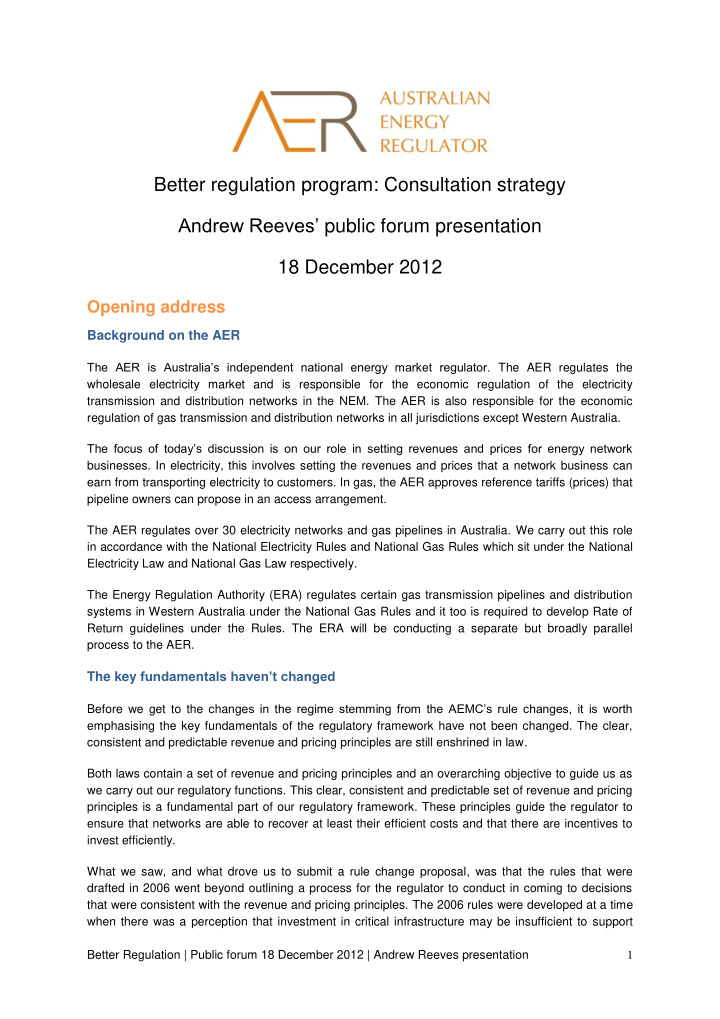 better regulation program consultation strategy andrew